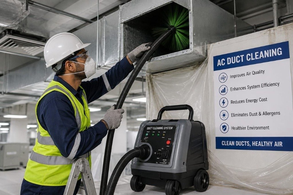 Commercial AC duct cleaning technician Dubai