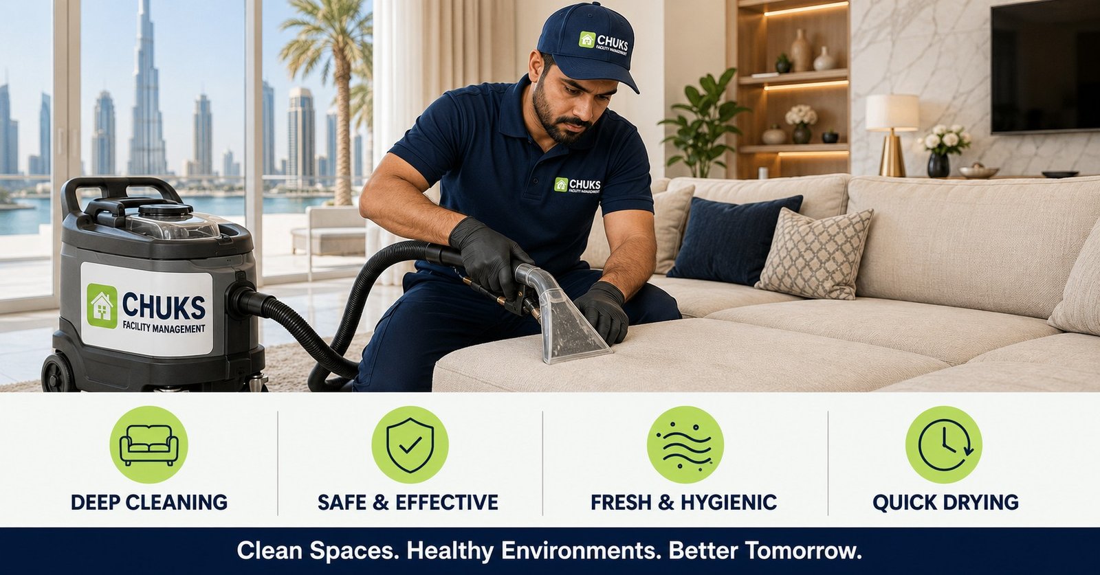 Professional deep cleaning Dubai apartment - sofa cleaning